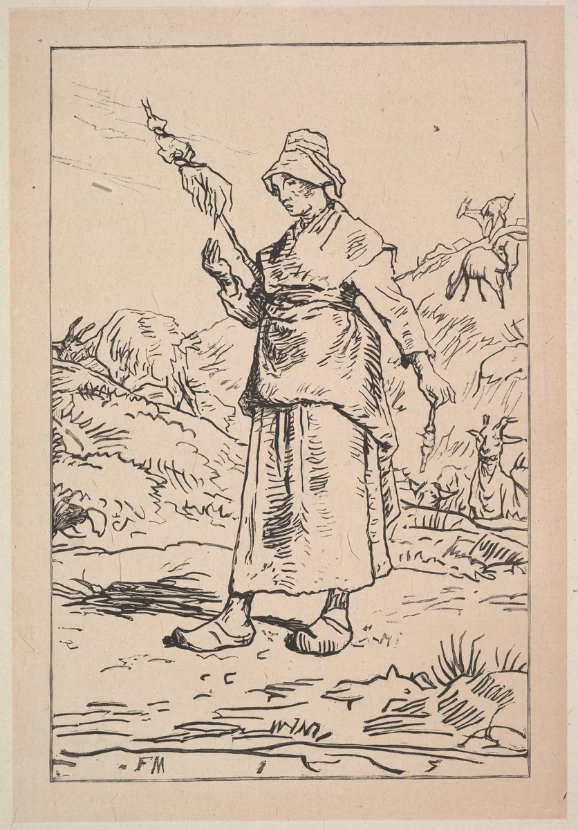Spinner from the Auvergne by Jean-François Millet, print, 1830-1899