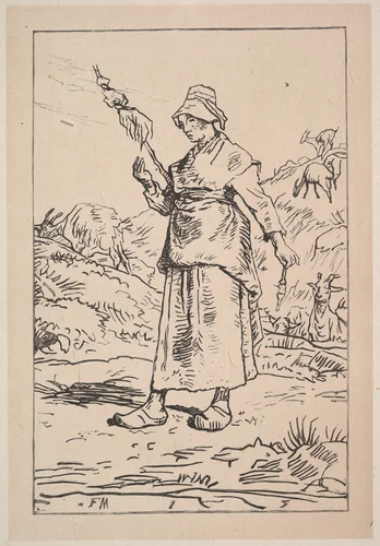 Spinner from the Auvergne by Jean-François Millet, print, 1830-1899
