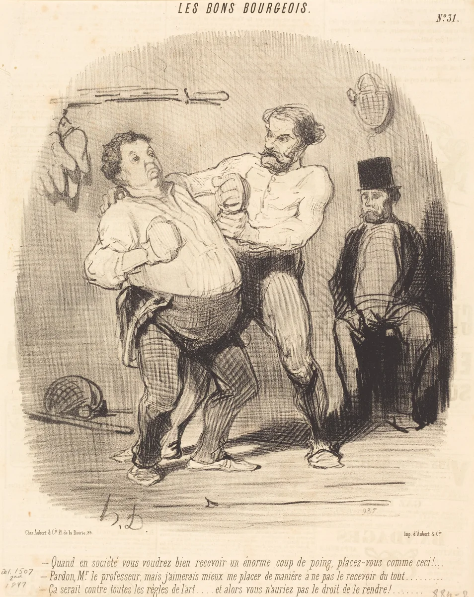 Quand en société vous voudrez bien recevoir un... coup... by Honoré Daumier, print, 1847