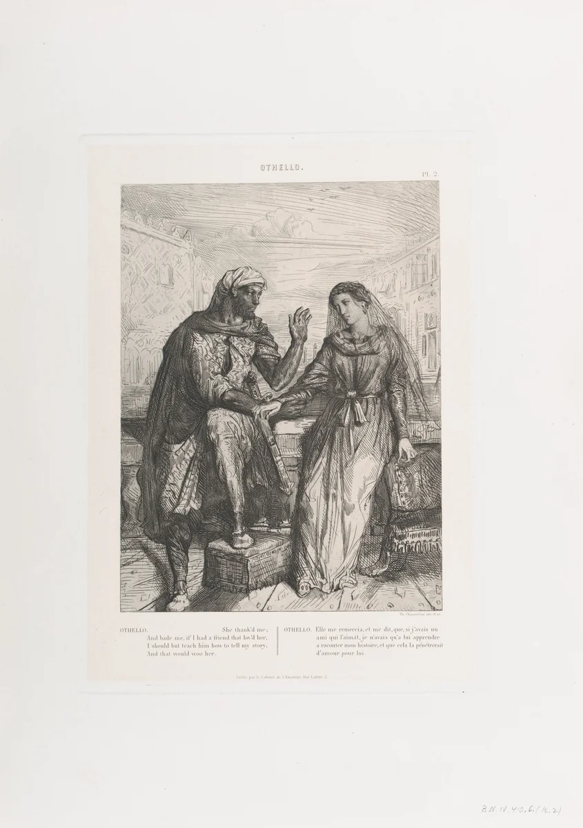 "She thank'd me": plate 2 from Othello (Act 1, Scene 3) by Théodore Chassériau, print, 1844