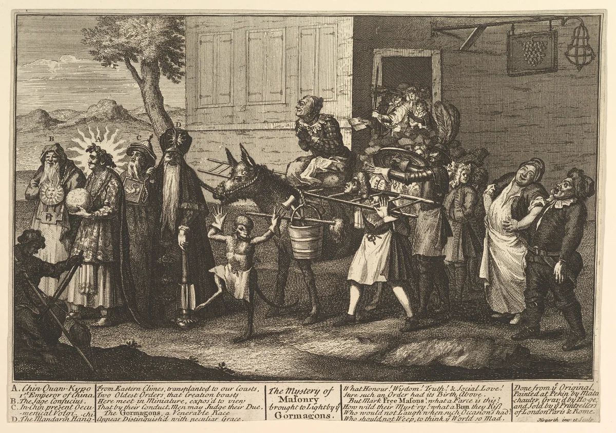 The Mystery of Masonry Brought to Light by the Gormagons by William Hogarth, print, 1724