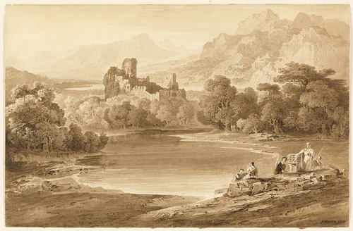 Landscape with a Ruined Castle by John Martin, drawing, 1819