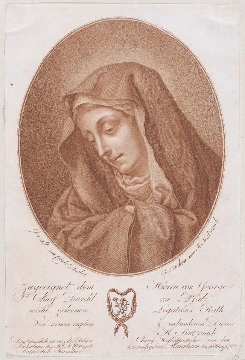 Head of the Madonna by Heinrich Sintzenich, print, 1780