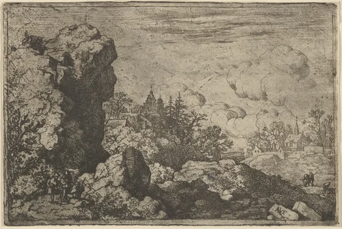 The Three Travellers at the Foot of High Rock by Allart van Everdingen, print, 1621-1675