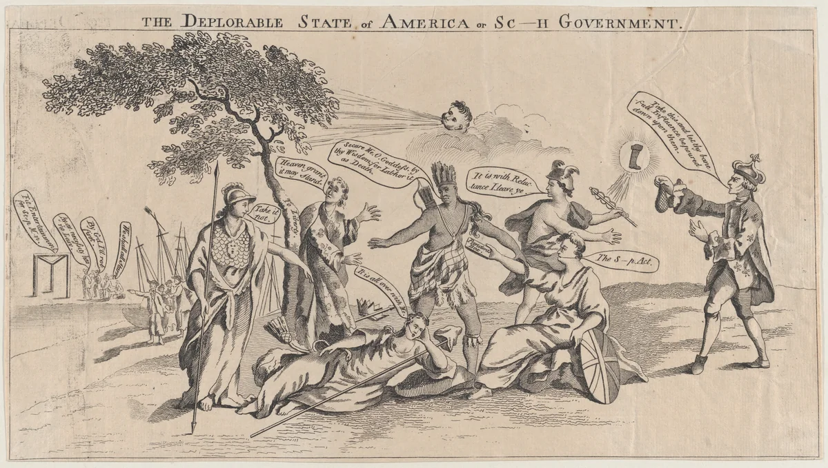The Deplorable State of America, or Sc___h Government by anonymous, print, 1765