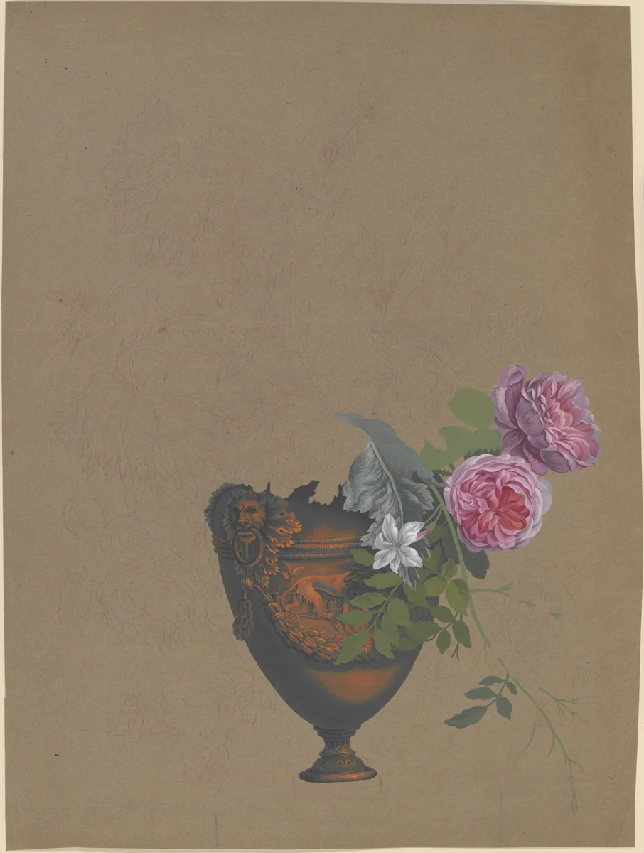 Vase of Flowers by anonymous, drawing, 1800-1899