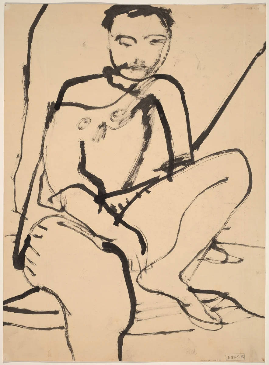 Untitled [seated figure with bare shoulder] [verso] by Richard Diebenkorn, drawing, 1955-1967