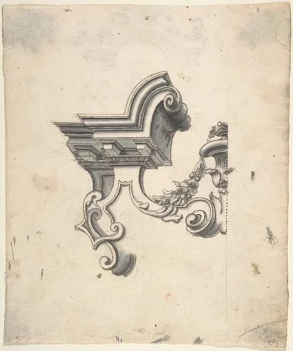 One Half of a Design for an Overdoor (?) (recto); Two Designs for Altars, one for a Capital (?) (verso) by anonymous, drawing, 1700-1780