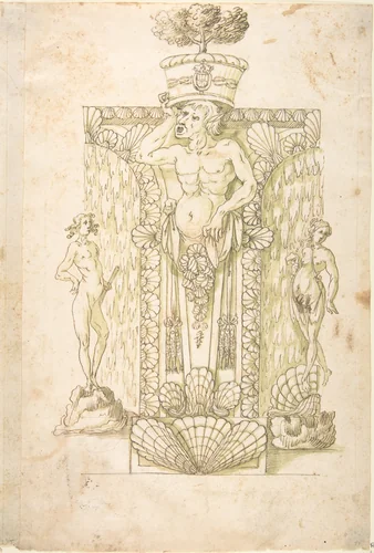 Design for a Wall Fountain by anonymous, drawing, 1550-1620