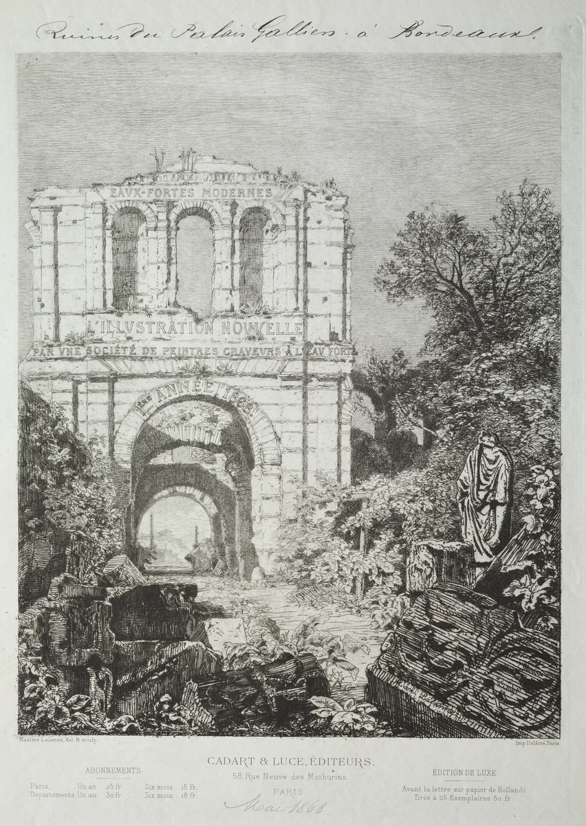 Ruins of the Gallien Palace in Bordeaux by Maxime Lalanne, print, 1866-1868