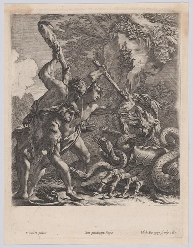 Hercules and the Hydra by Michel Dorigny, print, 1651