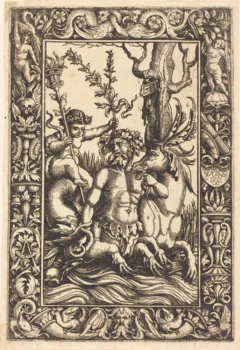 Mythological Marine Subject by Lambert Hopfer; Nicoletto da Modena, print, 1520-1550