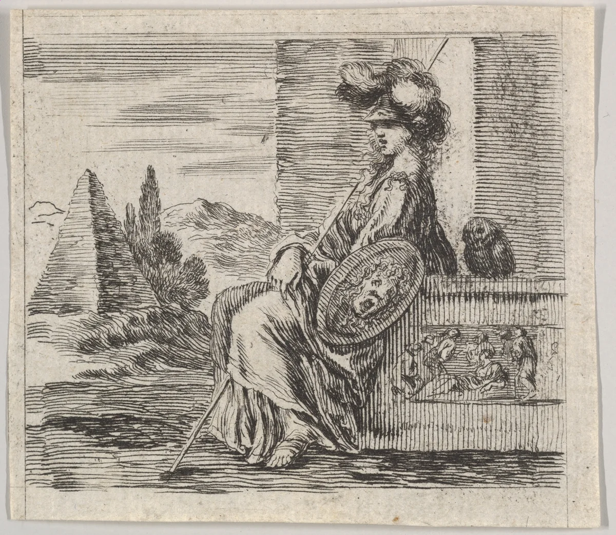 Pallas, from "Game of Mythology" (Jeu de la Mythologie) by Stefano della Bella, print, 1644