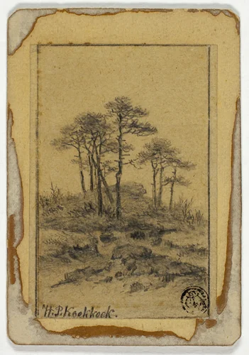 Trees on Rocky Hill by Hendrik Pieter Koekkoek, drawing, 1877-1883