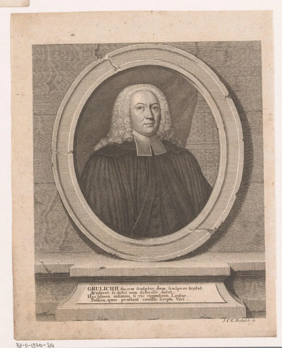 Portret van Martin Grulich by Johann Christian Gottfried Fritzsch, print, 1730-1802