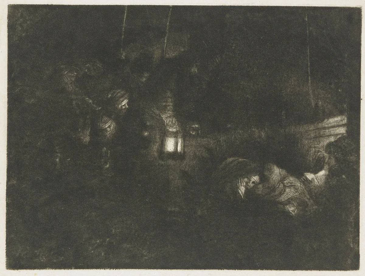 The adoration of the shepherds: a night piece by Rembrandt van Rijn, print, 1657