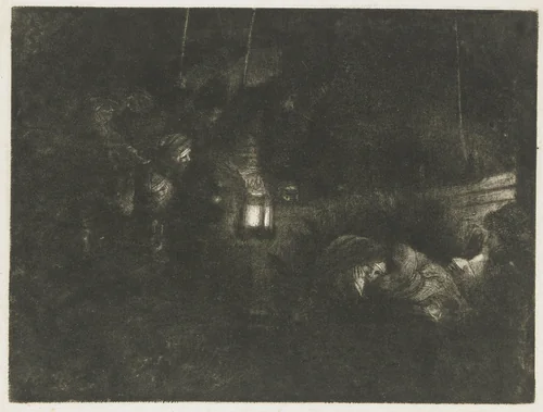 The adoration of the shepherds: a night piece by Rembrandt van Rijn, print, 1657