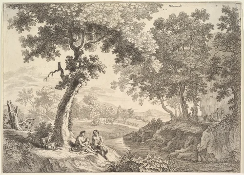 Satyrs in a Landscape by anonymous, print, 1600-1800