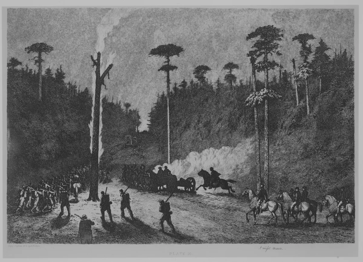 A Night March, Plate 16 from "Life Studies of the Great Army" by Edwin Austin Forbes, print, 1876