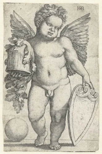Putto met een leeg schild by Unknown, print, 1510-1550