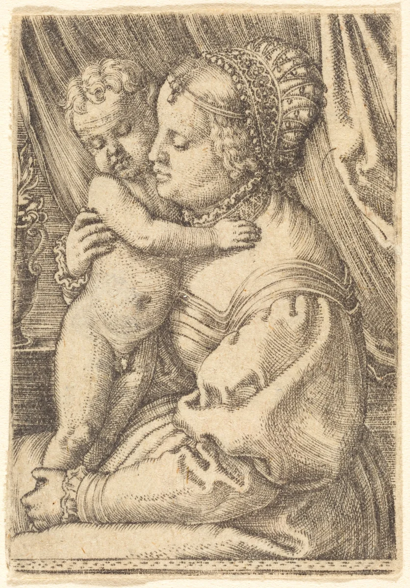 Madonna with Flower Vase by Barthel Beham, print, 1523-1533