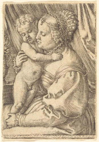 Madonna with Flower Vase by Barthel Beham, print, 1523-1533