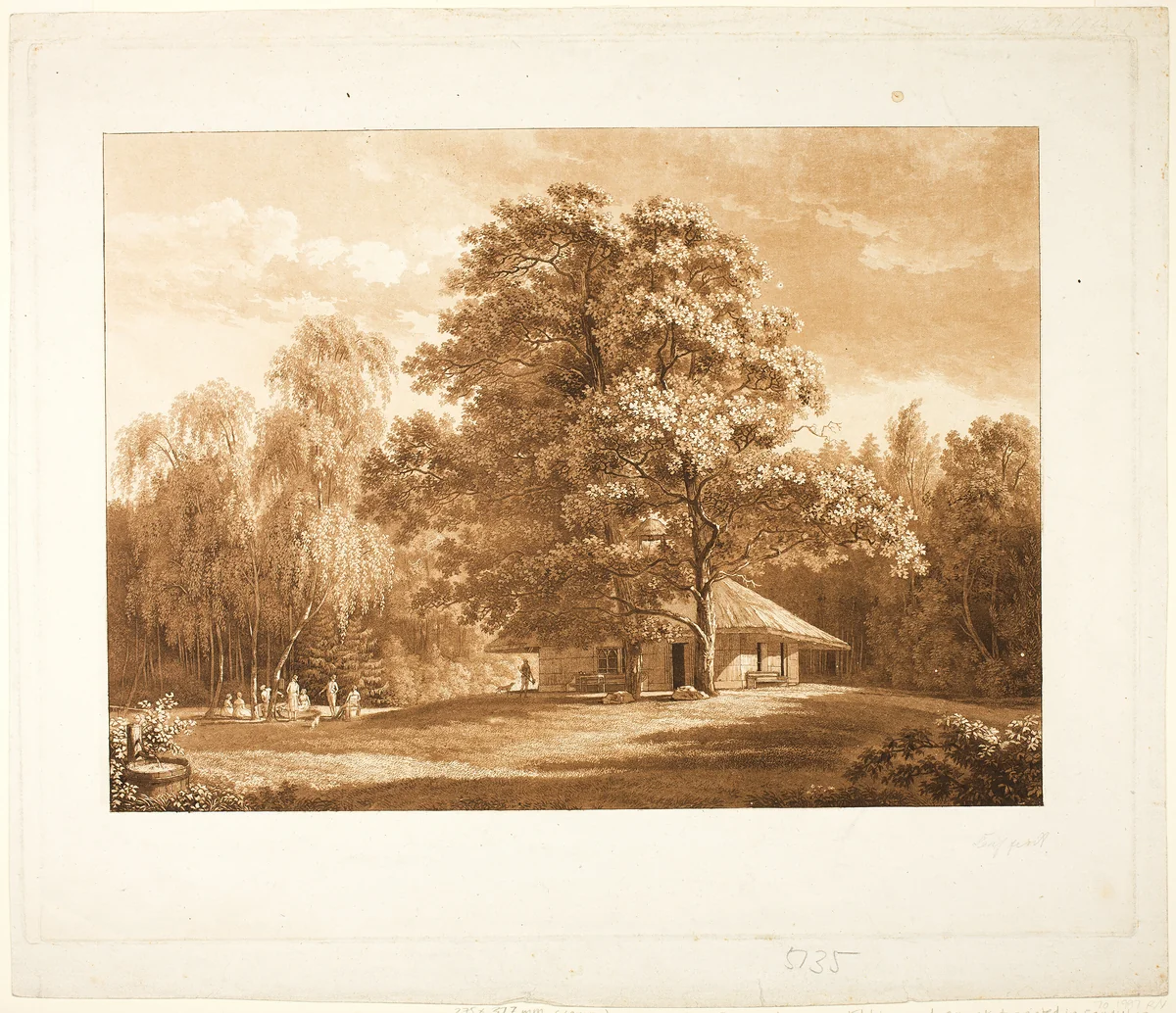 Shelter in the Park (recto); The Pyramid (verso) by Carl August Senff, print, 1795-1805