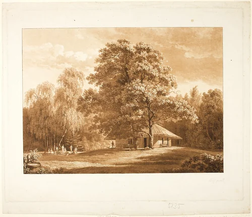 Shelter in the Park (recto); The Pyramid (verso) by Carl August Senff, print, 1795-1805