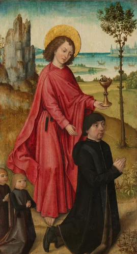 A Donor and his two Sons with Saint John the Evangelist, inner left wing of a triptych by Unknown, painting, 1480-1485