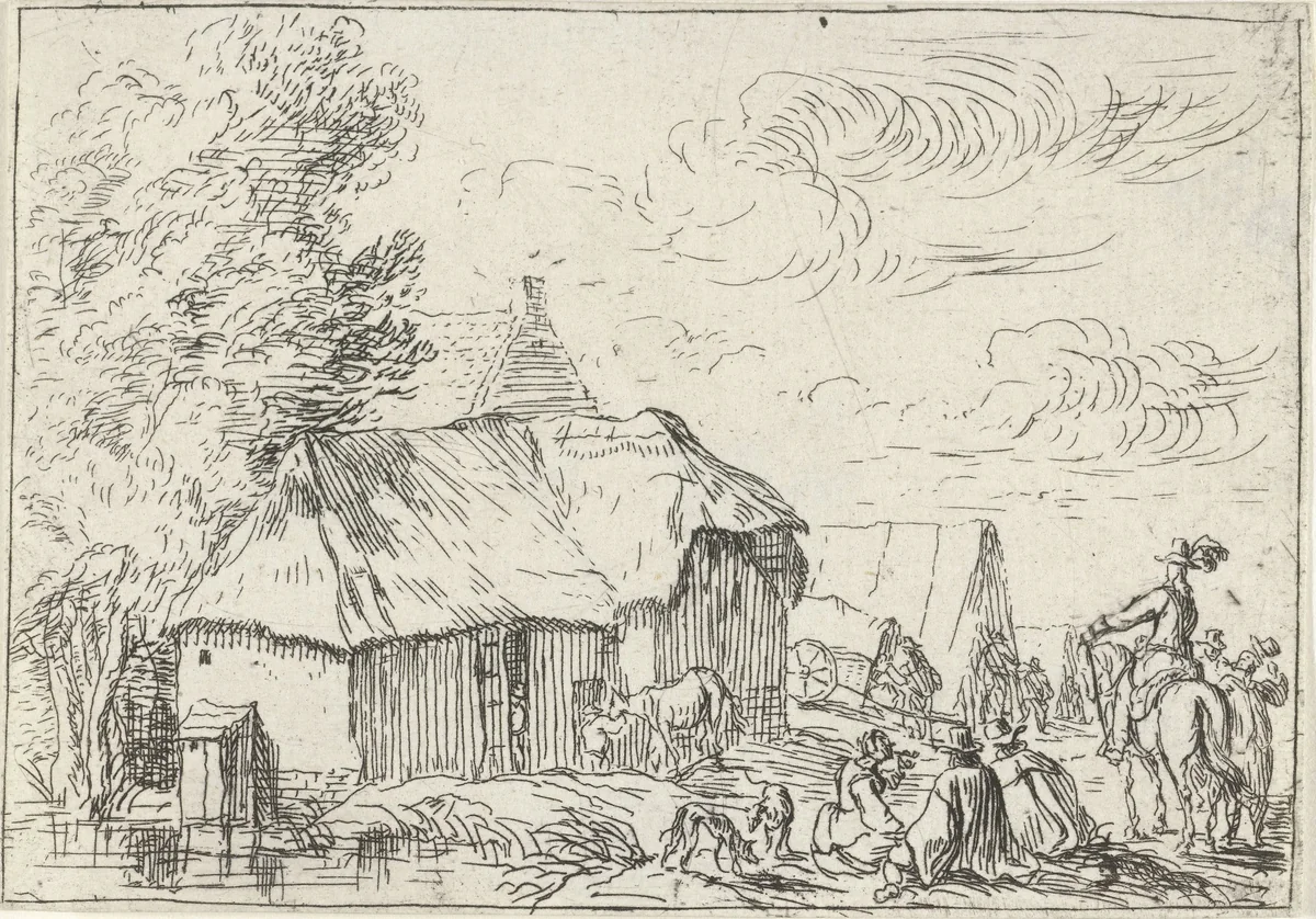Kampement bij een dorp by Robert van den Hoecke, print, 1632-1668