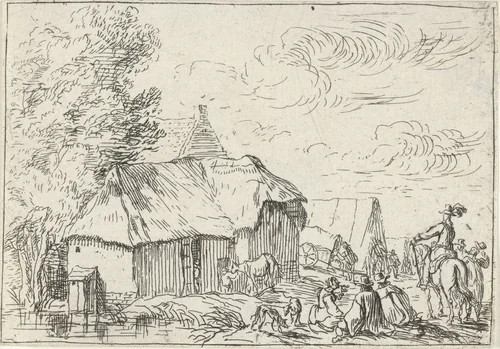 Kampement bij een dorp by Robert van den Hoecke, print, 1632-1668