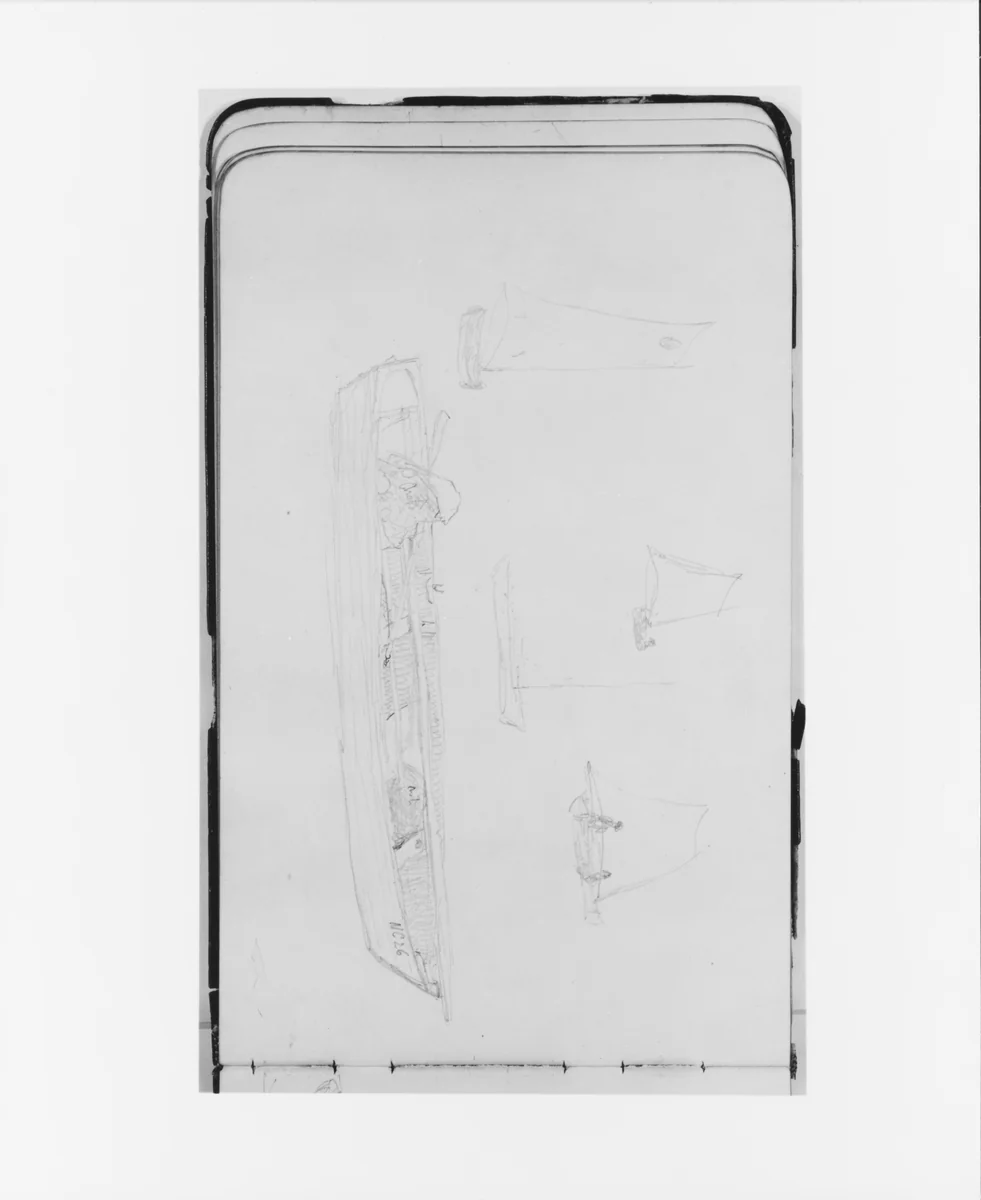 Sketches of a Canoe and Sailboats (from Sketchbook) by Albert Bierstadt, artwork, 1890