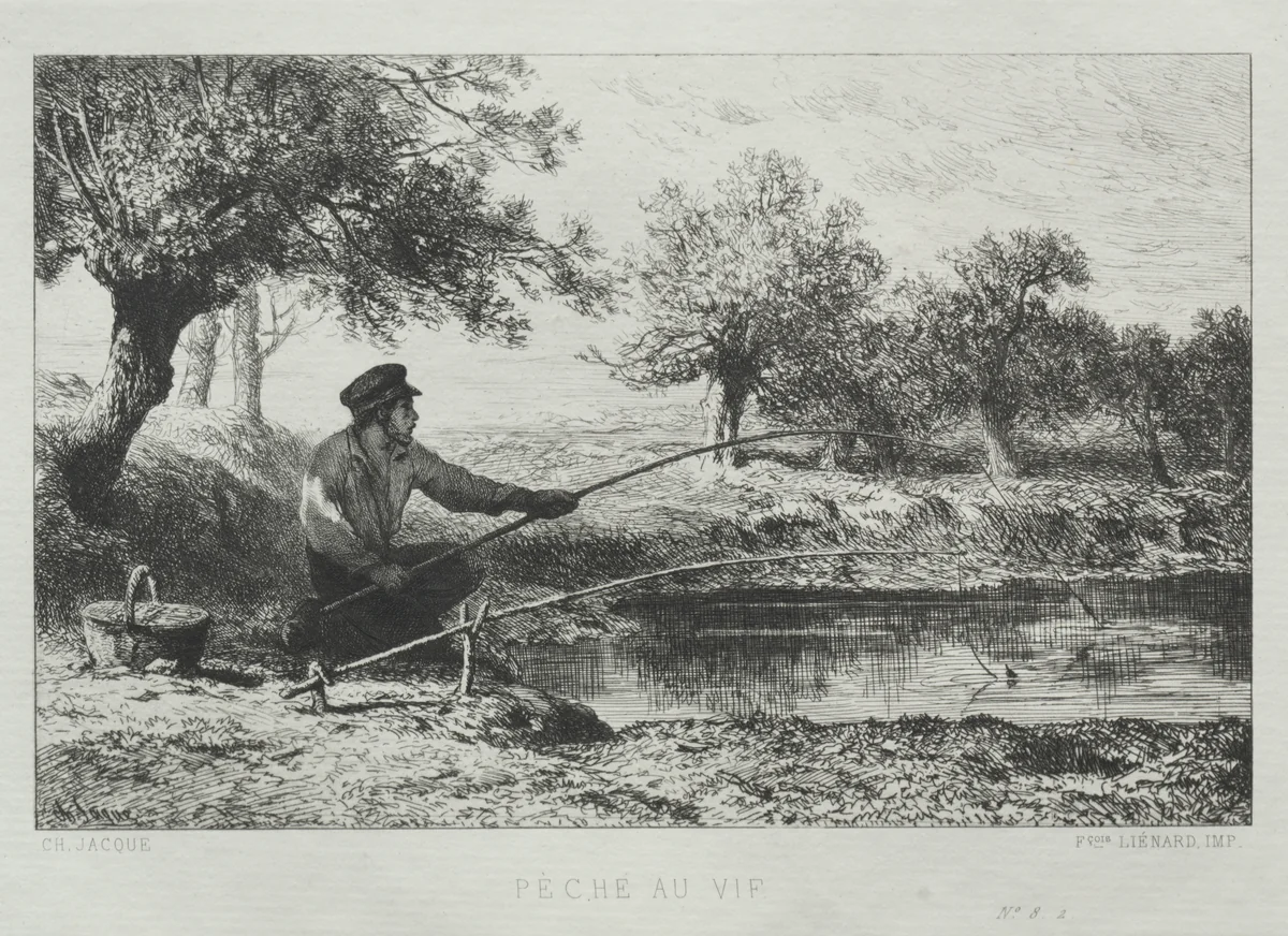 Fishing by Charles-Émile Jacque, print, 1864