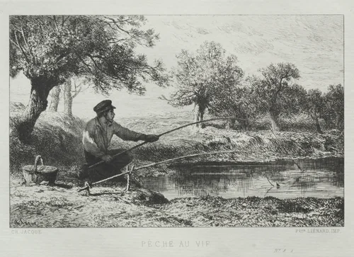 Fishing by Charles-Émile Jacque, print, 1864