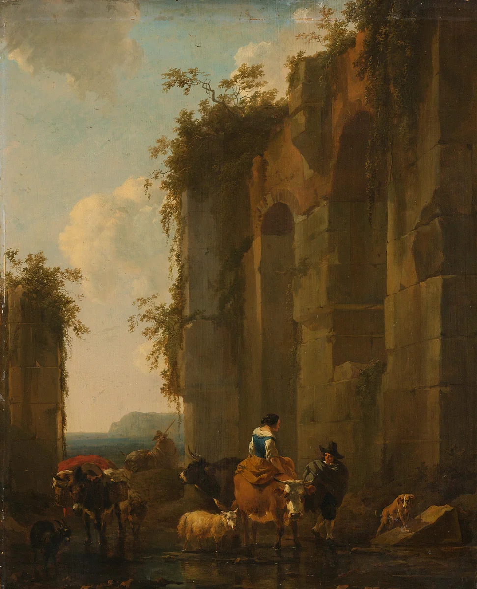 Ruins in Italy by Nicolaes Pietersz Berchem, painting, 1658