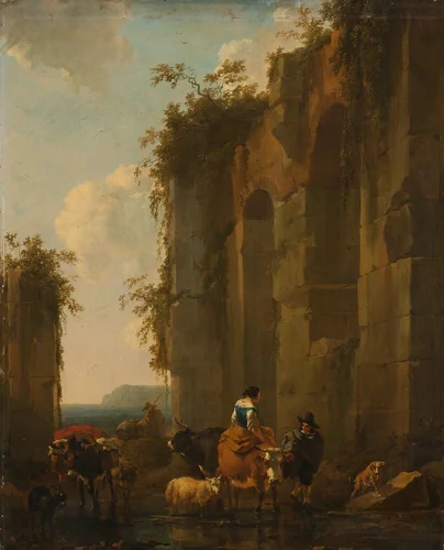 Ruins in Italy by Nicolaes Pietersz Berchem, painting, 1658