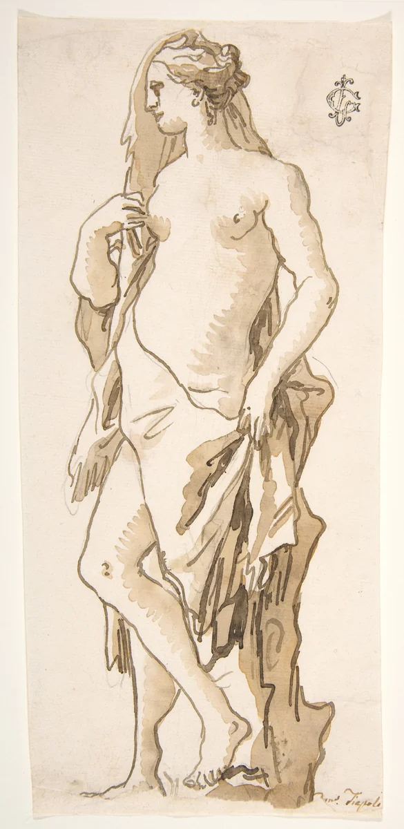 Study of a Garden Sculpture: Iole by Giovanni Domenico Tiepolo, drawing, 1727-1804