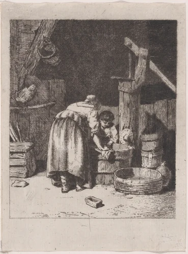 Women Washing by Charles Jacque, print, 1840-1855