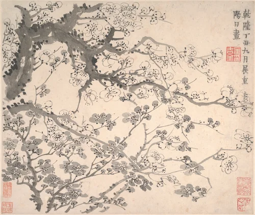Plum blossoms by Jin Nong, painting, 1757