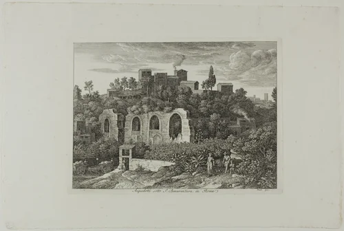 Aqueduct Below the Monastery of St. Bonaventura in Rome, plate ten from Die Römische Ansichten by Joseph Anton Koch, print, 1810