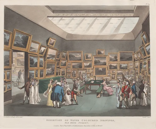 Exhibition of Water Coloured Drawings, Old Bond Street by Thomas Rowlandson, print, 1808