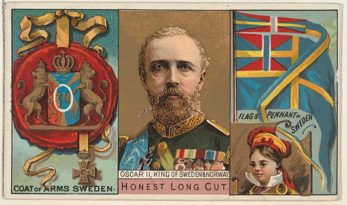 Oscar II, King of Sweden and Norway, from the Rulers, Flags, and Coats of Arms series (N126-1) issued by W. Duke, Sons & Co. by W. Duke, Sons & Co., print, 1888
