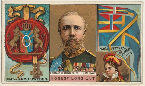 Oscar II, King of Sweden and Norway, from the Rulers, Flags, and Coats of Arms series (N126-1) issued by W. Duke, Sons & Co. by W. Duke, Sons & Co., print, 1888