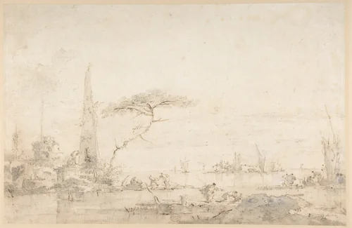 Lagoon Capriccio with an Obelisk by Francesco Guardi, drawing, 1750-1770