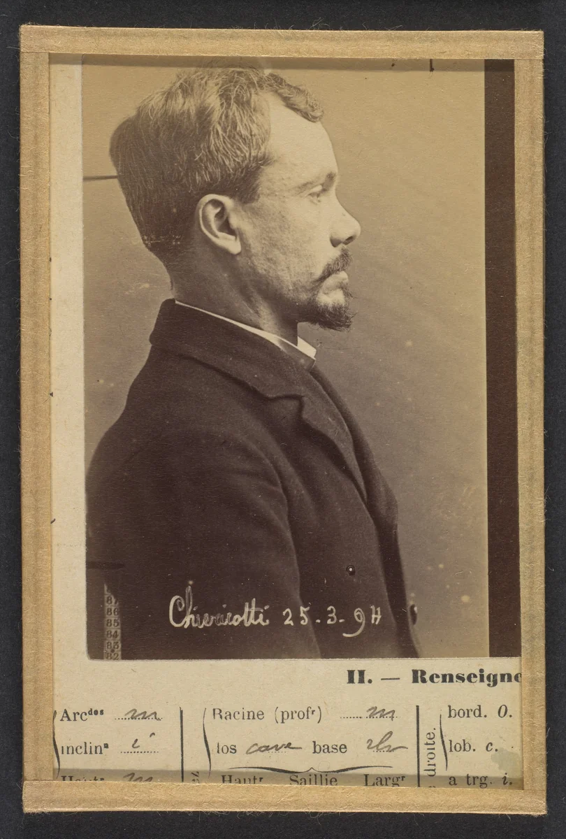 Chericotti. Paul. 35 ans, né à Milan (Italie). Marchand de volailles. Anarchiste/Assoc. de malfaiteurs. 25/3/94. by Alphonse Bertillon, photograph, 1894