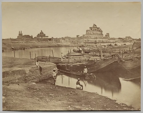 Bridge of Boats over the Gumti River near the Chattar Manzil and Fusseed Bakah or Old Palace by Felice A. Beato, photograph, 1858
