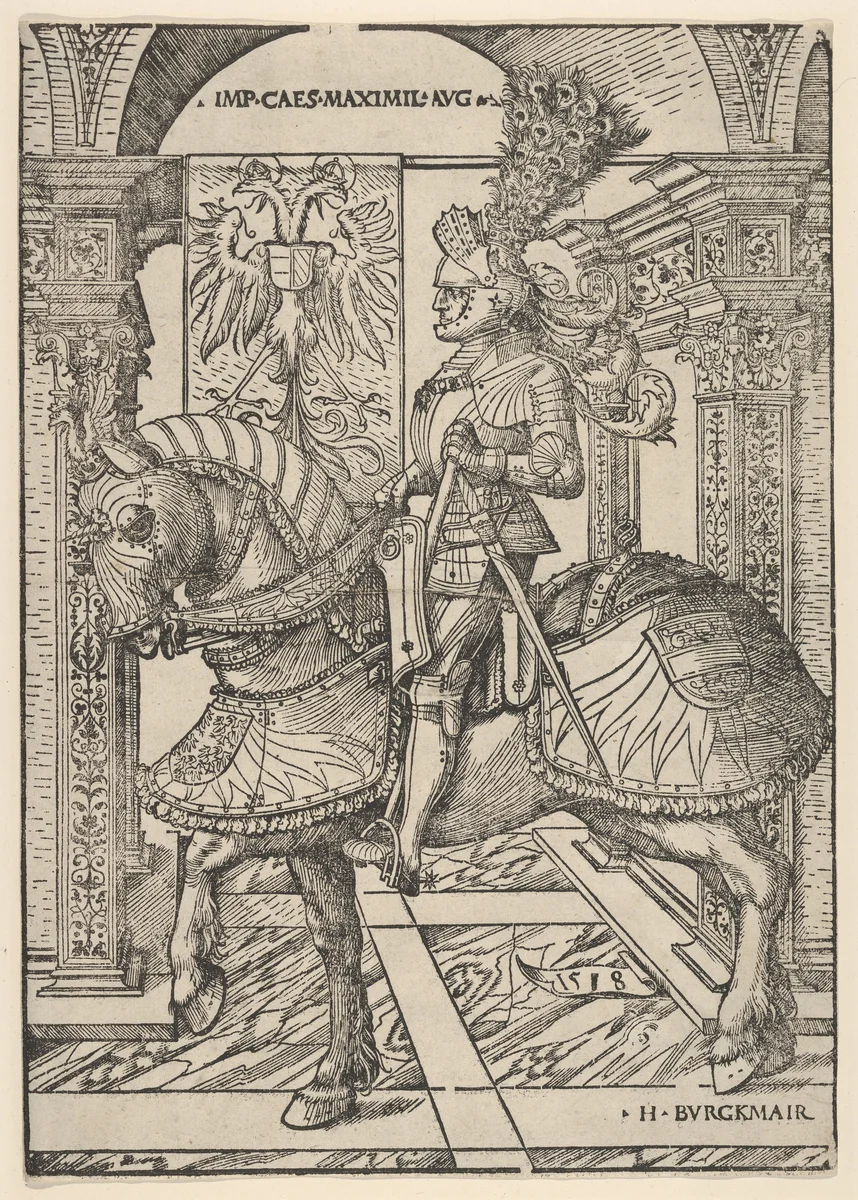 Emperor Maximilian I on Horseback by Hans Burgkmair, print, 1518