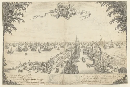 De vloot van de prins in de haven van Hellevoetsluis, 1688 by Daniël Marot, drawing, 1688