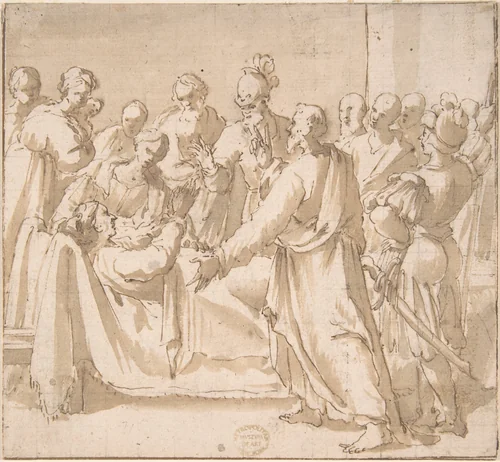 A Deathbed Scene by anonymous, drawing, 1600-1700