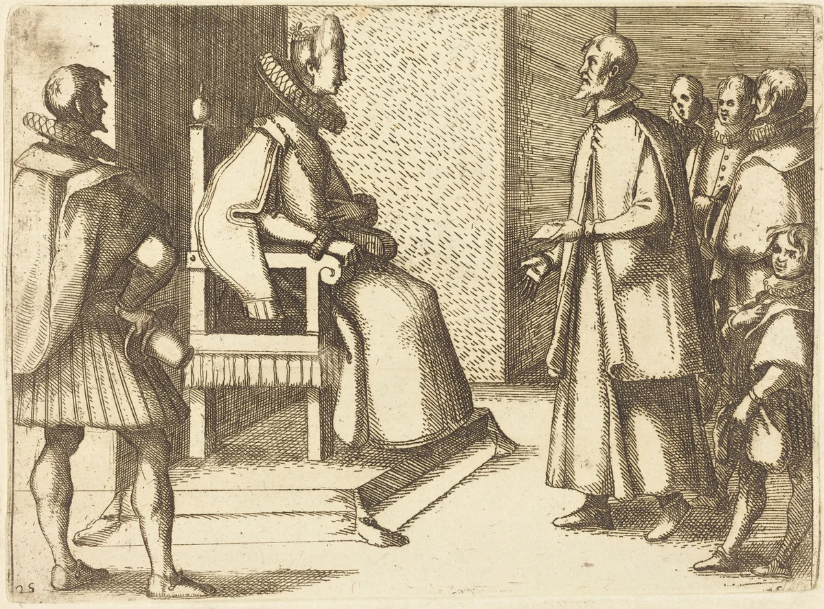 The Envoy of Tuscany Thanking the Queen by Jacques Callot, print, 1612